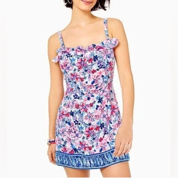 Lilly Pulitzer Pants - Lilly Pulitzer Neola Romper Poplin Cotton Ruffles size 12